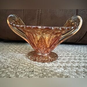 Antique Northwood Glass Marigold Paneled Holly Double Handle Bon Bon, candy dish